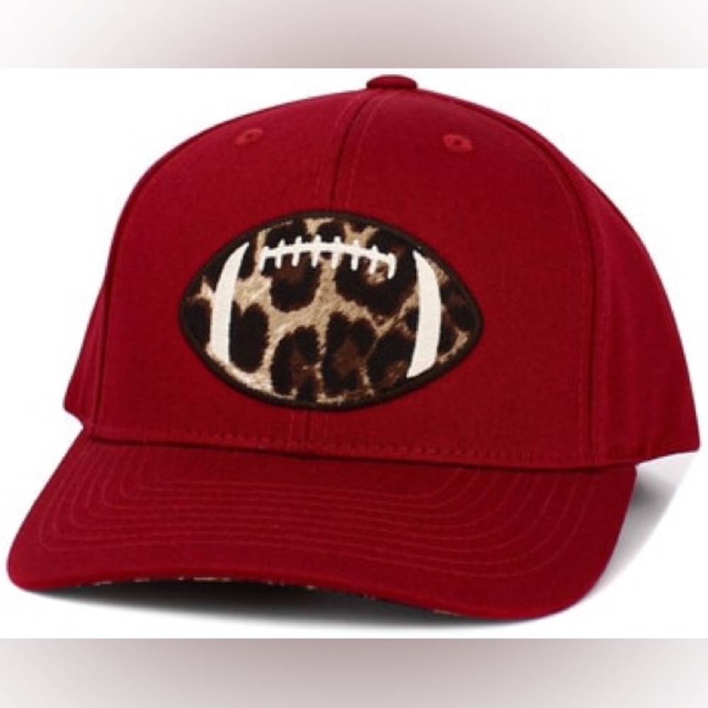 Maroon ball cap with football appliqué